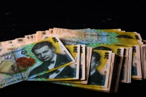 closeup of the romanian lei bill pile spread on a 2023 11 27 05 31 44 utc 1 (2)