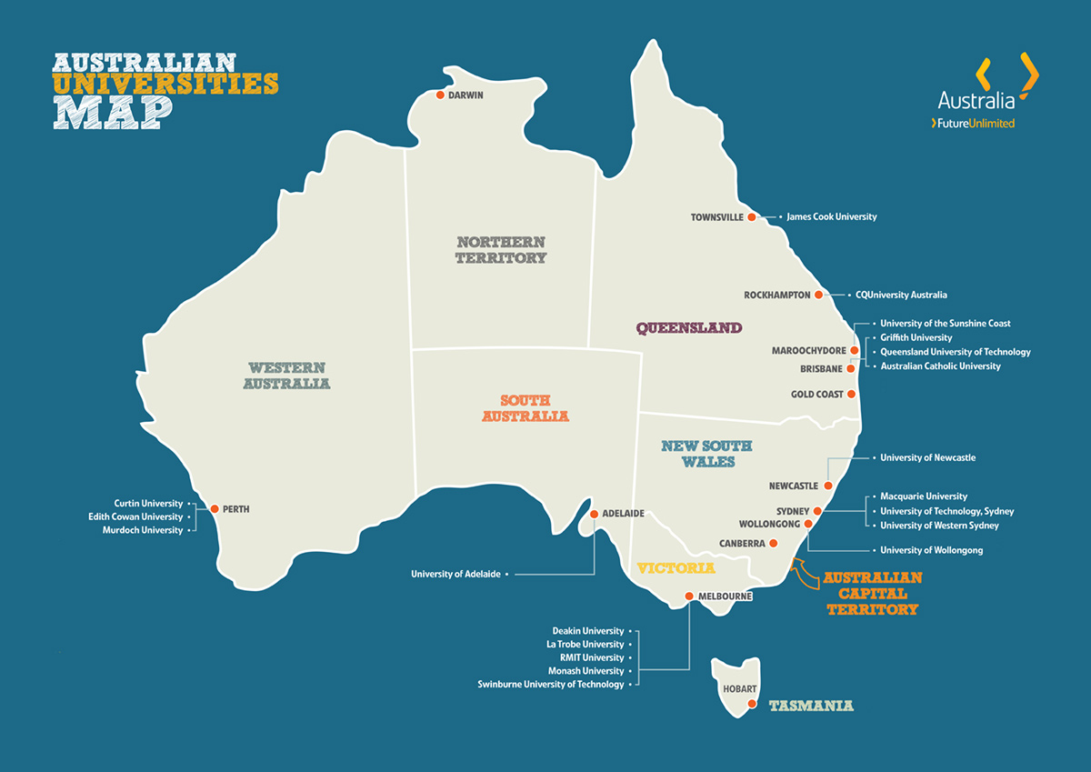 Mapa das Universidades Australianas