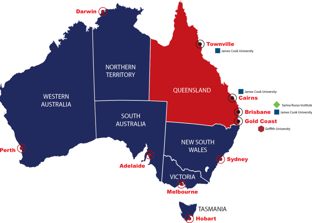 mapa campus instituições australia