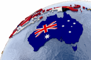 Mapa mundial com destaque para a Austrália