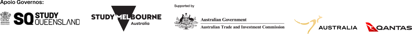 Apoio: Study Queensland, Study Melbourne, Australian Government, Study Australia e Qantas